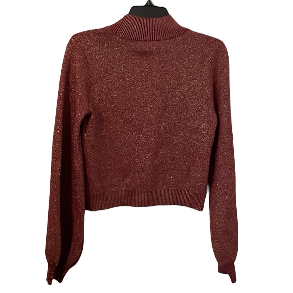 LULUS | Women’s Red/Gold Metallic Shimmer Threading Mock Neck‎ Sweater Size M - Picture 5 of 6